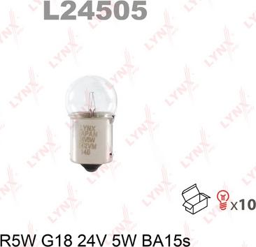 LYNXauto L24505 - лампа накаливания! задние габариты, номерной знак и салон R5W 24V (BA15S)\ autodif.ru