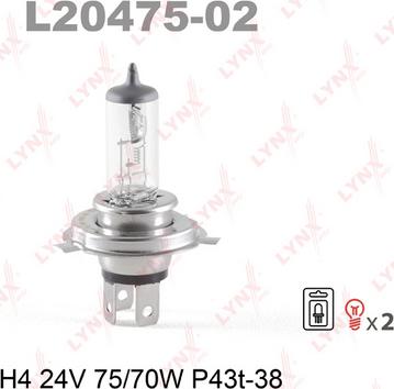 LYNXauto L20475-02 - Лампа H4 24V 75/70W (комплект 2 шт) autodif.ru