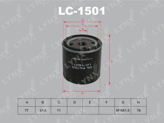 LYNXauto LC-1501 - Фильтр масляный подходит для CHEVROLET Aveo 1.4 06/Captiva 2.4 06/Cruze 1.6 09/Lacetti 1.4-1.8 05/La autodif.ru