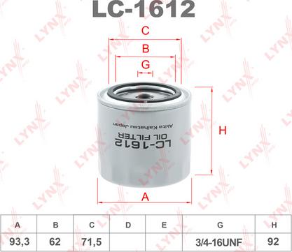 LYNXauto LC-1612 - Фильтр масляный FORD Scorpio I-II 1.8-2.9 >98 / Sierra 1.6-2.9 >93 / Transit 2.0-2.9 91-00 autodif.ru