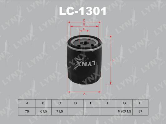 LYNXauto LC-1301 - Фильтр масляный CITROEN Jumper(230) 2.5D 94-02 / XM 2.5D-3.0 91-00 PEUGEOT Boxer 2.5D 96-02 autodif.ru