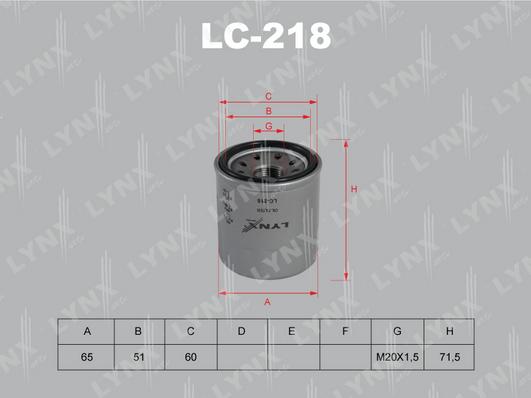 LYNXauto LC-218 - Фильтр масляный NISSAN Almera(N16) 1.5-1.8 00> / Almera Classic 1.6 06> / X-Trail 2.0-2.5 01> autodif.ru