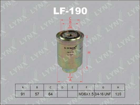LYNXauto LF-190 - Топливный фильтр autodif.ru
