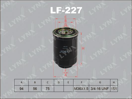 LYNXauto LF-227 - Топливный фильтр autodif.ru