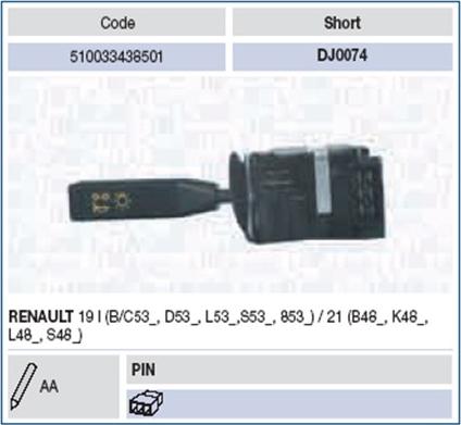 Magneti Marelli 510033438501 - Выключатель на рулевой колонке autodif.ru