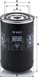 Mann-Filter W 940/1 - Фильтр масляный BOBCAT-MELROE 12999BELOW/KOMATSU PC120-5K autodif.ru