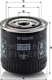 Mann-Filter W 920/45 - Фильтр масляный Ford Cougar 99-02, Explorer II >00, Mondeo I,II,III 94-07, Maveric II >00, Mazda MP autodif.ru