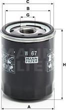 Mann-Filter W 67 - Фильтр масляный MITSUBISHI COLT 04-/LANCER 07-/SMART FORFOUR 1.1-1.5 autodif.ru