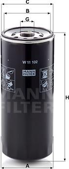 Mann-Filter W 11 102 - Фильтр масляный KHD, lв. ЯМЗ Евро -1, 2, 3, 4 (резьбовой) 236,238, 7601, 7511, 534, 536, МАЗ-5363, 5 autodif.ru