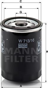 Mann-Filter W 713/16 - фильтр масляный !\Citroen Jumpy 1.6 96>, FiatBravo/Tipo 1.4-1.8 93> autodif.ru