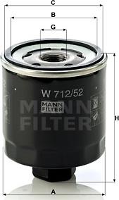 Mann-Filter W 712/52 - фильтр масляный !\ VW Golf/Polo, Seat Ibiza/Toledo 1.4-1.6 99>, Audi A2 1.4 00> autodif.ru