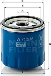 Mann-Filter W 712/16 - Масляный фильтр autodif.ru