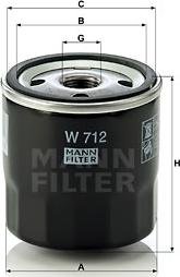 Mann-Filter W 712 - фильтр масляный ! \Ford Escort 1.1-1.3 <81, Opel Ascona/Kadett 1.2-2.0 <94 autodif.ru