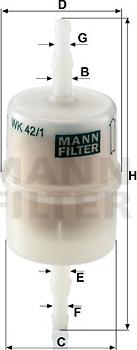 Mann-Filter WK 42/1 - Фильтр топл.AUDI/VW карбюр.LADA, AZLK, GAZ, IG, ZAZ, UAZ autodif.ru