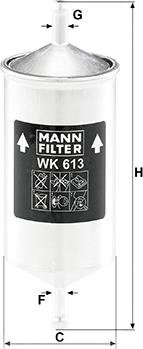 Mann-Filter WK 613 - Фильтр топливный ALFA ROMEO 164 87-98, 75 85-92, AUDI A6 97-05, CITROEN AX 86-98, BX 82-94, C 15 >84 autodif.ru