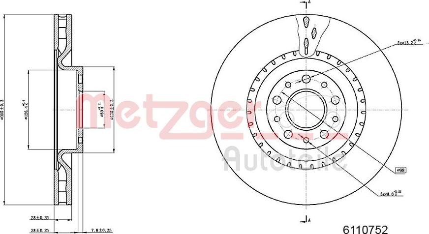 Metzger 6110752 - Тормозной диск autodif.ru