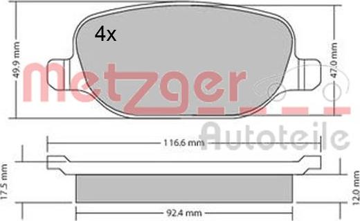 Metzger 1170403 - Тормозные колодки, дисковые, комплект autodif.ru