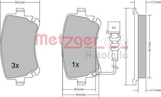 Metzger 1170051 - Тормозные колодки, дисковые, комплект autodif.ru