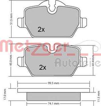 Metzger 1170052 - Тормозные колодки, дисковые, комплект autodif.ru