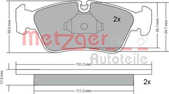 Metzger 1170019 - Тормозные колодки, дисковые, комплект autodif.ru