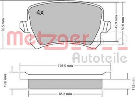 Metzger 1170116 - Тормозные колодки, дисковые, комплект autodif.ru