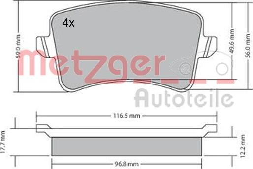 Metzger 1170113 - Тормозные колодки, дисковые, комплект autodif.ru
