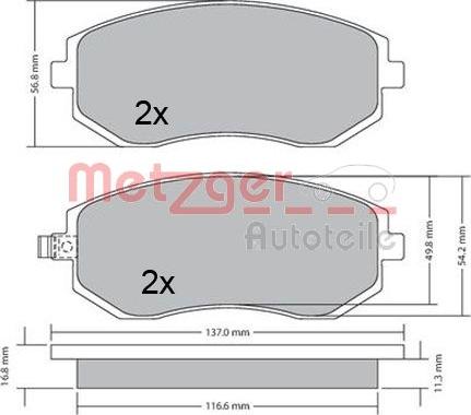 Metzger 1170312 - Тормозные колодки, дисковые, комплект autodif.ru