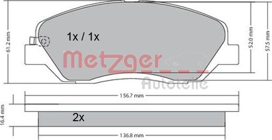 Metzger 1170205 - Тормозные колодки, дисковые, комплект autodif.ru