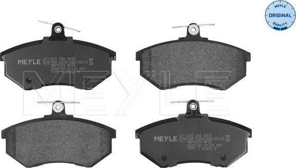 Meyle 025 206 6919 - Тормозные колодки, дисковые, комплект autodif.ru
