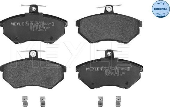 Meyle 025 201 6819 - Тормозные колодки, дисковые, комплект autodif.ru