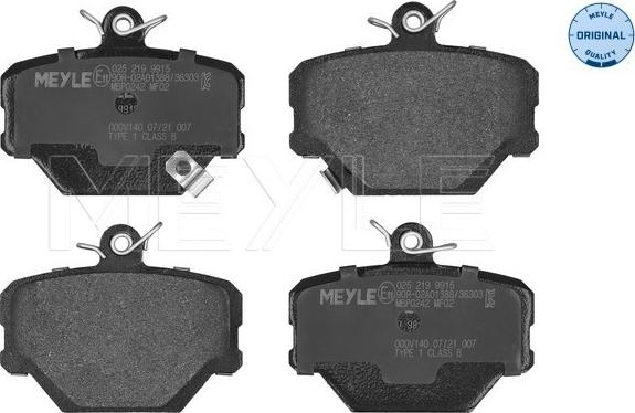 Meyle 025 219 9915 - Тормозные колодки, дисковые, комплект autodif.ru