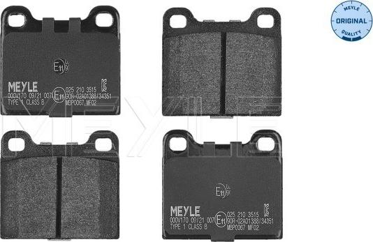 Meyle 025 210 3515 - Тормозные колодки, дисковые, комплект autodif.ru