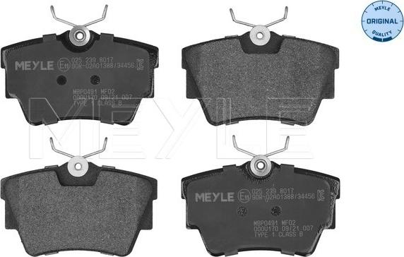 Meyle 025 239 8017 - Тормозные колодки, дисковые, комплект autodif.ru