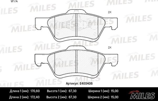 Miles E400406 - Колодки тормозные передние (без датчика) (Смесь Low-Metallic) FORD MAVERICK/MAZDA TRIBUTE 2.4-3.0 04 autodif.ru