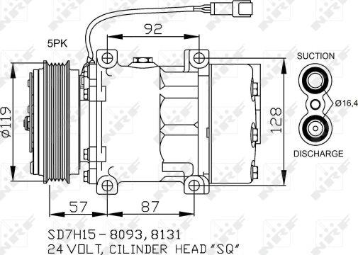 NRF 32731 - компрессор кондиционера! 24V, d119, SD7H15, 5пазов\ RVI Kerax/Premium 00> autodif.ru