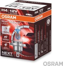 Osram 64193NL - Лампа галогеновая головного света H4 P43t 3400K Night Breaker Laser 12V 60/55W картон 1шт autodif.ru