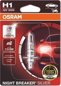 Osram 64150NBS-01B - Лампа автомобильная галогенная NIGHT BREAKER SILVER H1, 12V, 55W autodif.ru