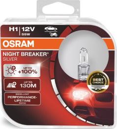 Osram 64150NBS-HCB - H1 12-55 P14,5 s +100% NIGHT BREAKER SILVER DUOBOX (2 шт.) OSRAM (Оригинал, Германия) autodif.ru