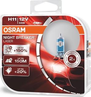 Osram 64211NL-HCB - Автолампа H11 (55) PGJ19-2+150% NIGHT BREAKER LASER 3750K (евробокс, 2шт) 12V OSRAM /1/10 autodif.ru