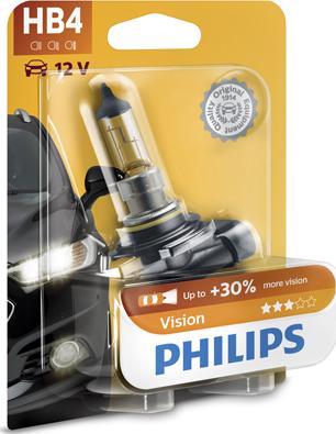 PHILIPS 9006PRB1 - Лампа автомобильная HB4 12V- 55W (P22d) Vision (Premium) блистер (1шт.) (Philips) autodif.ru