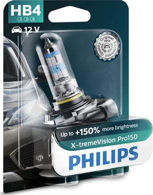 PHILIPS 9006XVPB1 - Лампа автомобильная HB4 12V- 51W (P22d) X-treme Vision Pro150 блистер (1шт) (Philips) autodif.ru