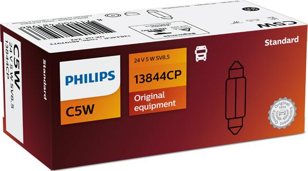 PHILIPS 13844CP - Лампа накаливания пальчиковая C5W / 24V / 5W / SV8,5 C5W / 24V / 5W / SV8,5 / Упаковка -картон autodif.ru