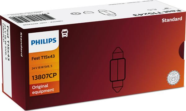 PHILIPS 13807CP - Лампа накаливания Festoon T15x43 24V 18W SV8.5 CP autodif.ru