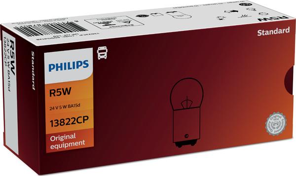 PHILIPS 13822CP - Лампа R5W 24V 5W BA15d STANDART 2-конт с цоколем малая коробка 10 шт. PHILIPS 13822CP autodif.ru