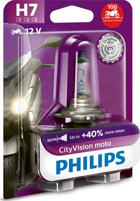 PHILIPS 12972CTVBW - Лампа галогеновая H7 CityVision Moto +40% 12V 55W PX26d Блистер autodif.ru