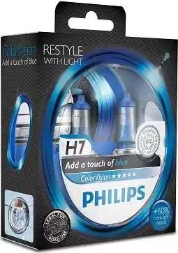 PHILIPS 12972CVPBS2 - Лампа Philips 12-55 Вт. H7 ColorVision Blue галогеновая синяя, комплект 2 шт. (PX26d) 12972CVPBS2/36 autodif.ru