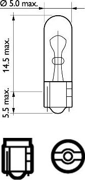 PHILIPS 12061CP - Лампа 12V 2,3W PHILIPS W2,3W безцокольная (панель приборов) W2x4,6d autodif.ru