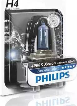 PHILIPS 12342BVUBW - Автозапчасть/Лампа 12V H4 6055W P43t 4000K блистер (1шт.) Blue Vision Moto PHILIPS autodif.ru