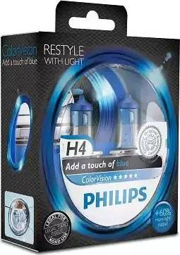 PHILIPS 12342CVPBS2 - Лампа Philips 12-60/55 Вт. H4 Color Vision галогеновая синяя, комплект 2 шт 12342CVPBS2/36793528 Гер autodif.ru