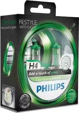 PHILIPS 12342CVPGS2 - Лампа Philips 12-60/55 Вт. H4 Color Vision галогеновая зёленая, комплект 2шт 12342CVPGS2/36787428 Ге autodif.ru